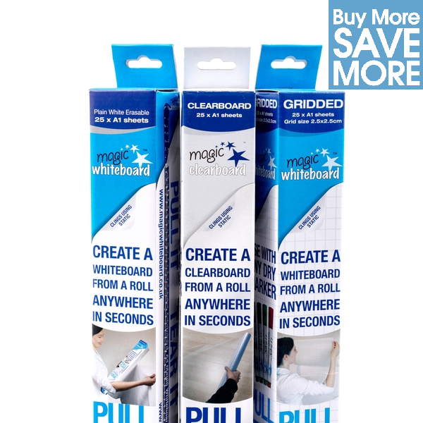 3 roll multi pack Magic Whiteboard, Magic Clearboard, Grid Magic Whiteboard